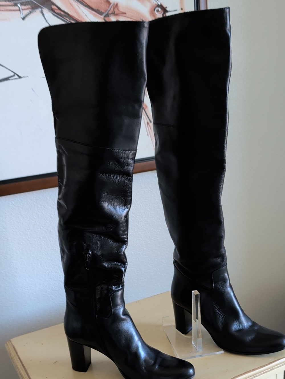 Classic Black Women's Over-The-Knee Leather Boots